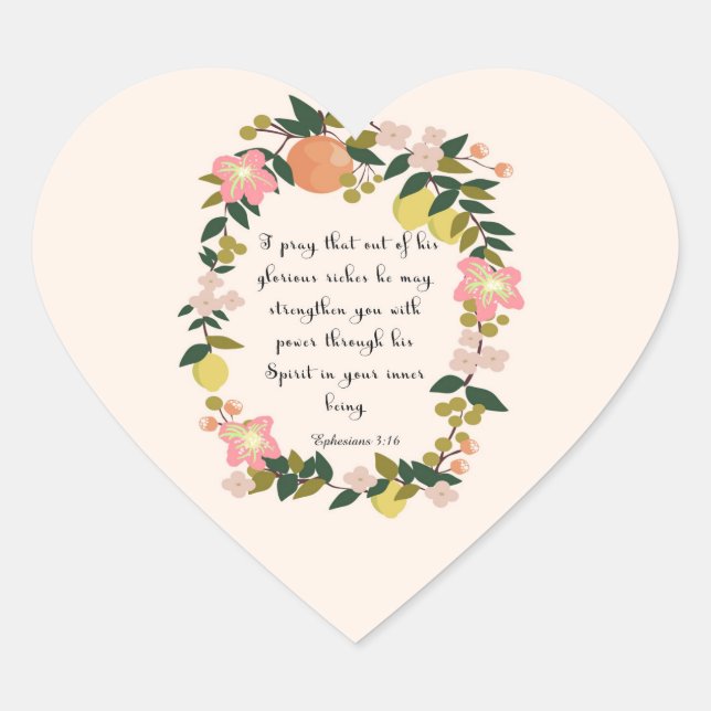 Christian Quote Art - Ephesians 3:16 Heart Sticker (Front)