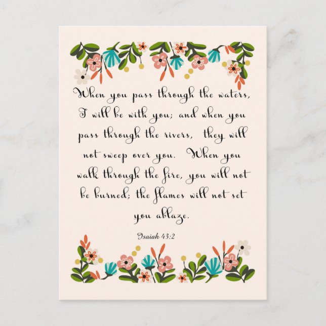 Christian Quote Art - Isaiah 43:2 Postcard (Front)