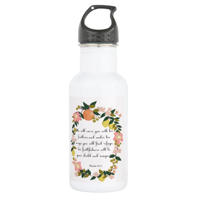 Christian Quote Art - Psalm 91:4 Stainless Steel Water Bottle (Front)