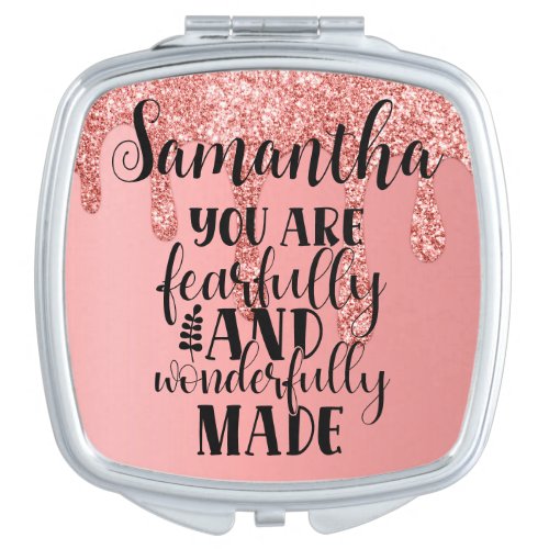 Christian Quote Fearfully Made Faux Glitter Pink Compact Mirror