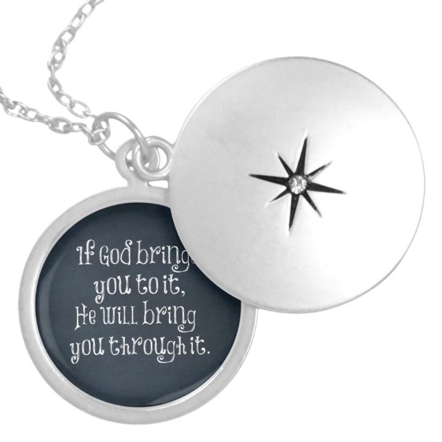 Christian Quote: If God brings you to it Silver Plated Necklace (Front)