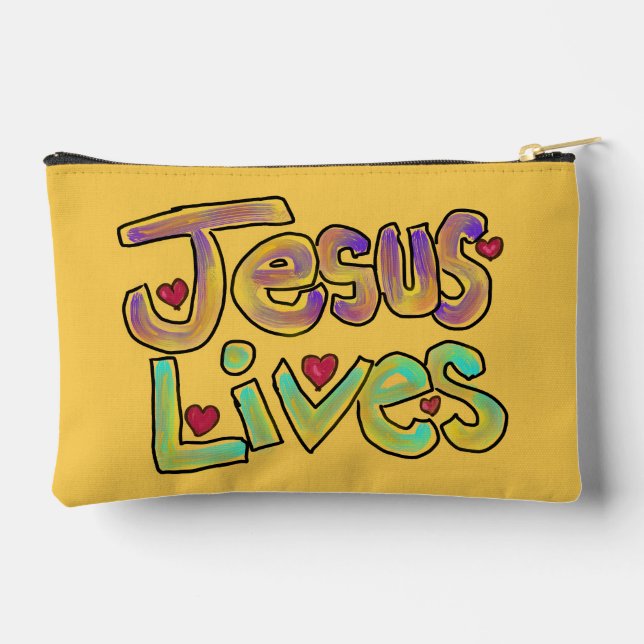 Christian Quote ‘Jesus Lives’ Bright Yellow  Accessory Pouch (Back)