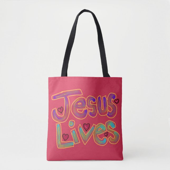 Christian Quote ‘Jesus Lives’ Custom Name Tote Bag (Front)