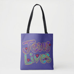 Christian Quote ‘Jesus Lives’ Custom Name Tote Bag