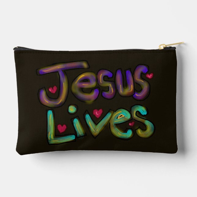 Christian Quote ‘Jesus Lives’ Floral  Accessory Pouch (Back)