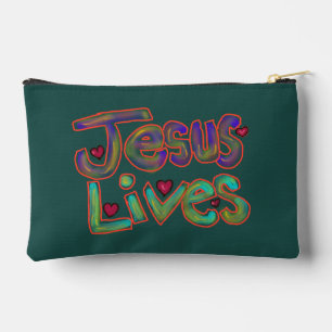 Christian Quote ‘Jesus Lives’ Green Accessory Pouch