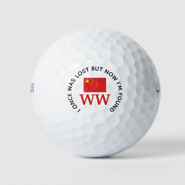 Christian Quote Personalized CHINA FLAG Monogram Golf Balls (Front)