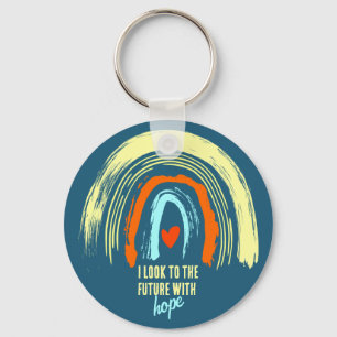 CHRISTIAN QUOTE RETRO BOHO RAINBOW ROUND KEYCHAIN