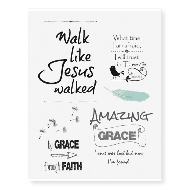Christian Quotes and Bible Verses Temporary Tattoos (Front)