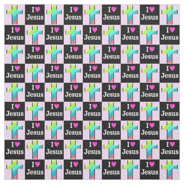 CHRISTIAN RAINBOW CROSS I LOVE JESUS FABRIC (Swatch)