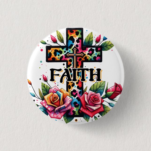 Christian Rainbow Faith Cross Button (Front)