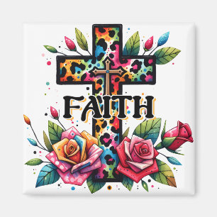 Christian Rainbow Faith Cross Magnet