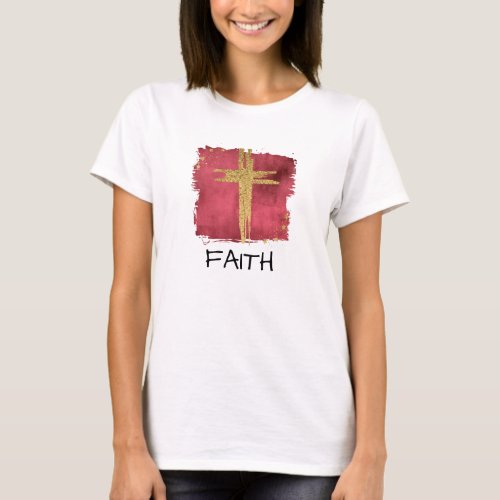  Christian Red Cross FAITH Gold Glitter T_Shirt
