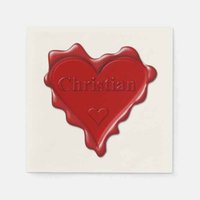 Christian. Red heart wax seal with name Christian Paper Napkins (Front)