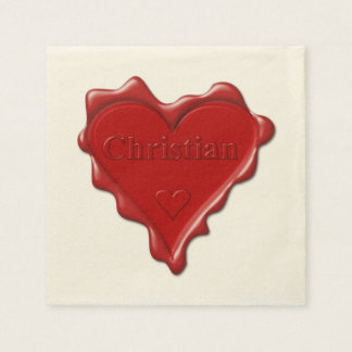 Christian. Red heart wax seal with name Christian Paper Napkins