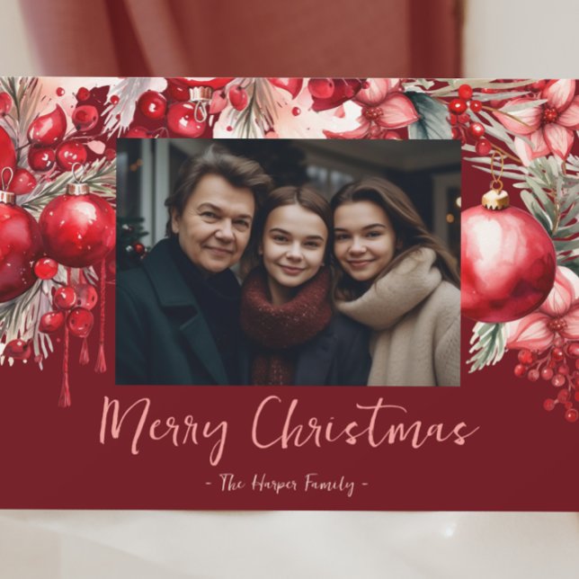 Christian Red Poinsettia Photo Holiday Card (Creator Uploaded)