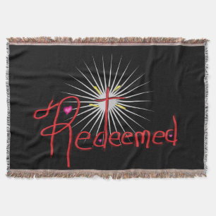 Christian ‘Redeemed’ Cross Hearts Black Throw Blanket