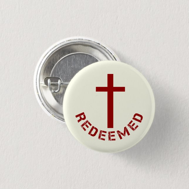 Christian Redeemed Red Cross and Text Design Button (Front & Back)