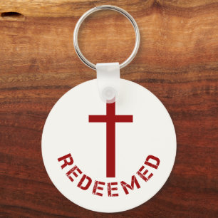 Christian Redeemed Red Cross and Text Design Keychain