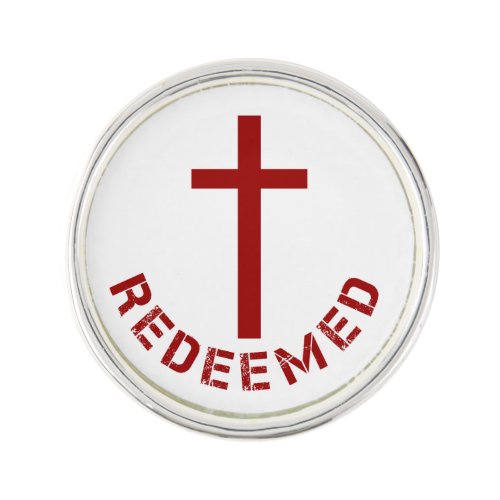 Christian Redeemed Red Cross and Text Design Lapel Pin