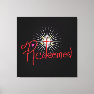 Christian ‘Redeemed’ with Cross Black  Canvas Print