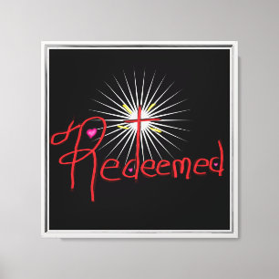 Christian ‘Redeemed’ with Cross Black  Canvas Print