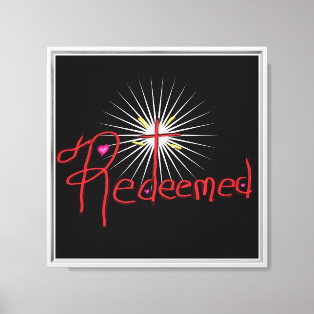 Christian ‘Redeemed’ with Cross Black  Canvas Print (Front)