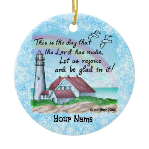 Christian Rejoice Lighthouse Ceramic Ornament