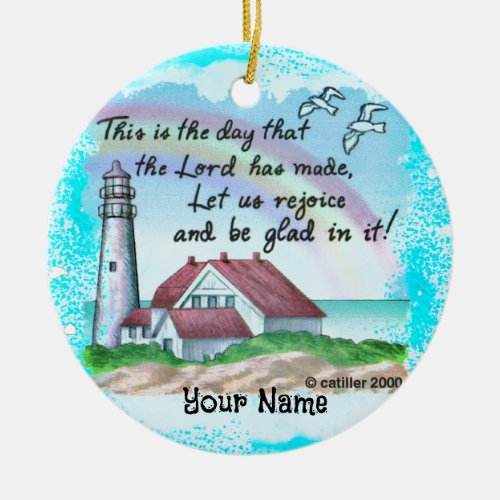 Christian Rejoice Lighthouse Ceramic Ornament