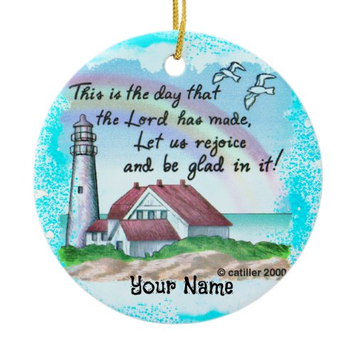Christian Rejoice Lighthouse Ceramic Ornament