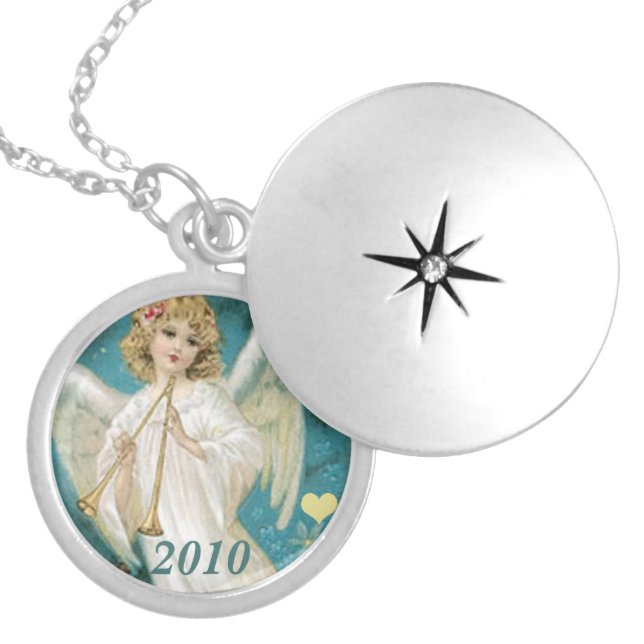 Christian Religious Angel Keepsake Silver Plated Necklace (Front)