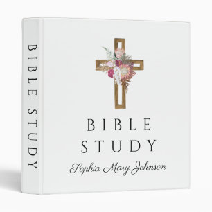 Christian Religious Boho Floral Cross 3 Ring Binder