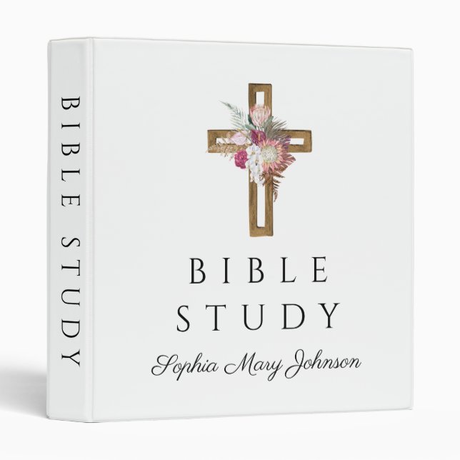 Christian Religious Boho Floral Cross  3 Ring Binder (Front/Spine)