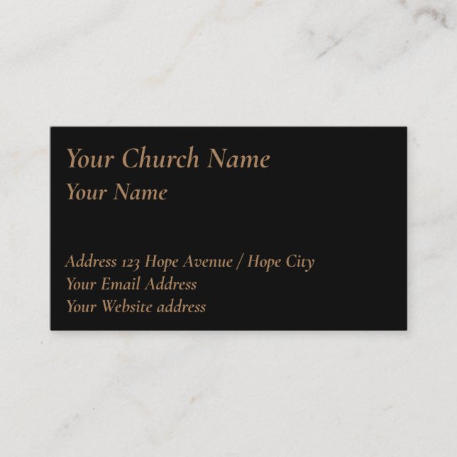 Christian Religious Classy Tan on Black Pastor Business Card (Front)