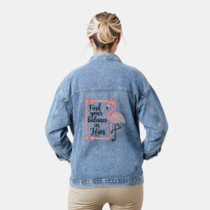Christian Religious Faith Bible Verse Flamingo Denim Jacket