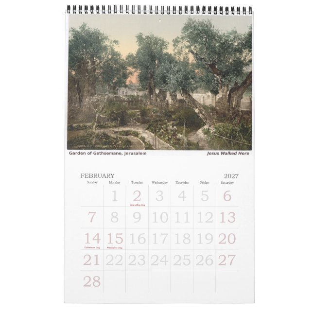 Christian Religious Holy Land Sacred Sites  Calendar (Feb 2027)