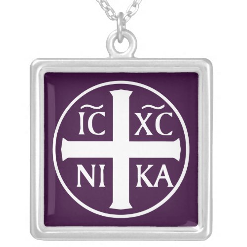 Christian Religious Icon Christogram ICXC NIKA Silver Plated Necklace