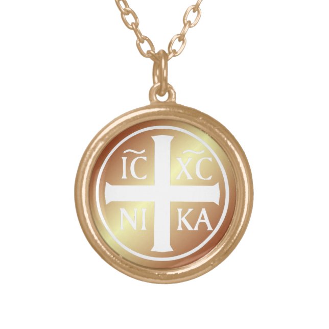 Christian Religious Icon ICXC NIKA Christogram Gold Plated Necklace (Front)