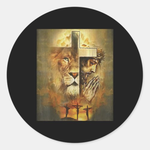 Christian Religious Jesus The Lion Of Judah Cross  Classic Round Sticker