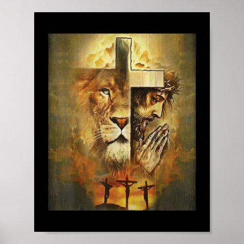 Christian Religious Jesus The Lion Of Judah Cross  Poster