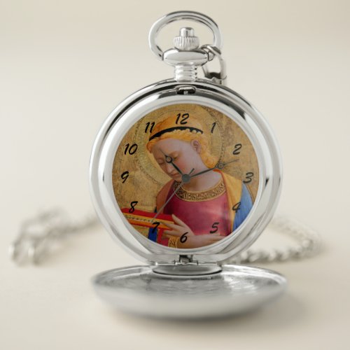 Christian Religious Lady figure With Holy Book Pocket Watch