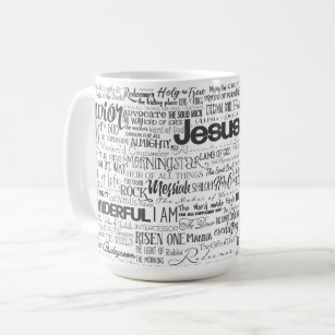 Christian Religious Names of God Text Black White Coffee Mug