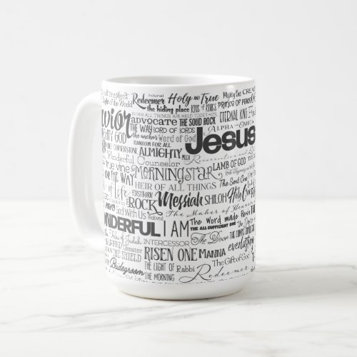 Christian Religious Names of God Text Black White Coffee Mug