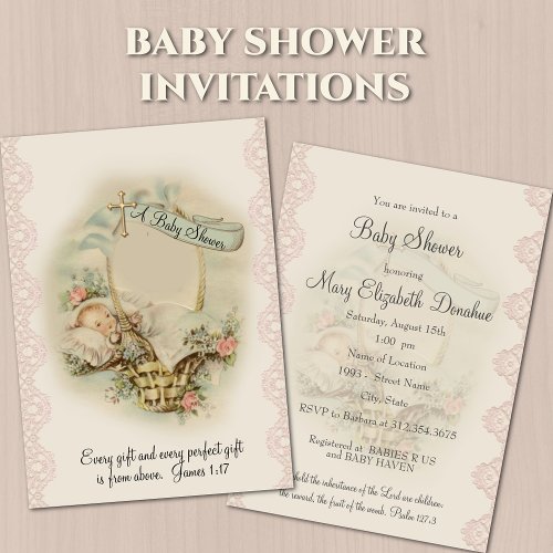 Christian Religious Vintage Baby Shower Invitation
