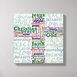 Christian Religious Word Art Cross Canvas Print