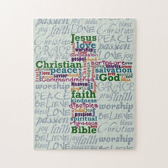 Christian Religious Word Art Cross Jigsaw Puzzle