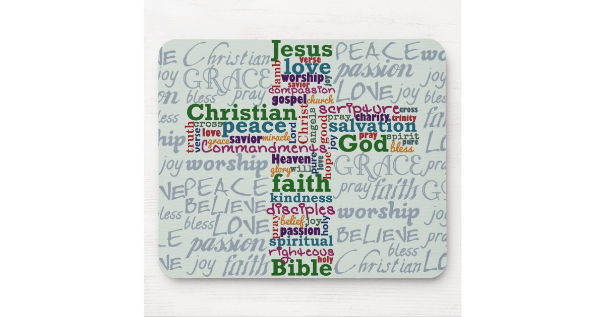 Christian Religious Word Art Cross Mouse Pad | Zazzle