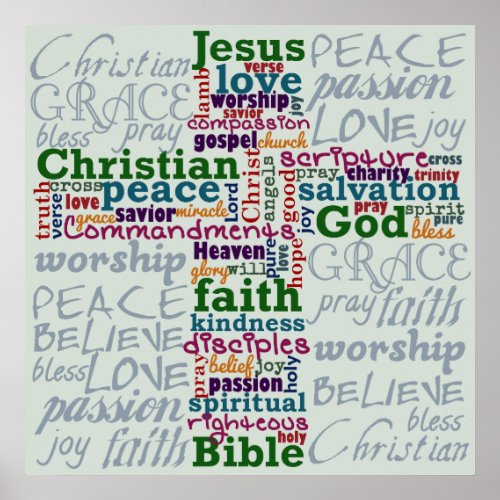 Christian Religious Word Art Cross Poster