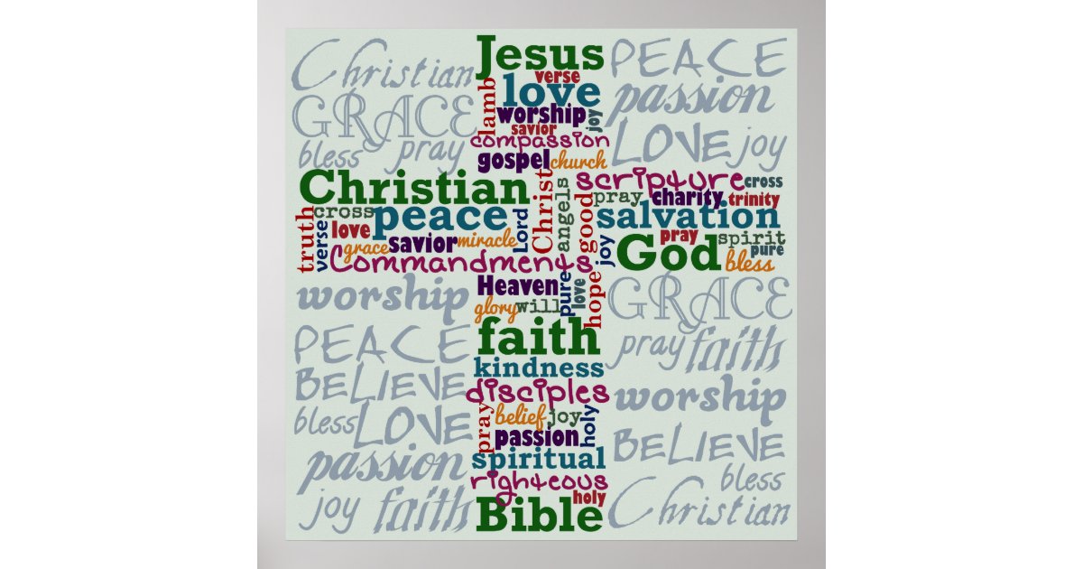 Christian Religious Word Art Cross Poster | Zazzle