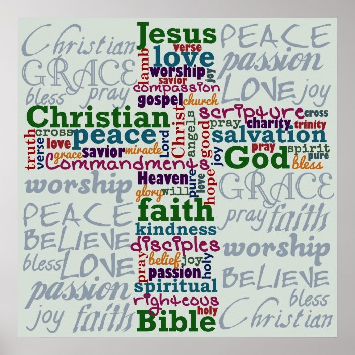 Christian Religious Word Art Cross Poster | Zazzle